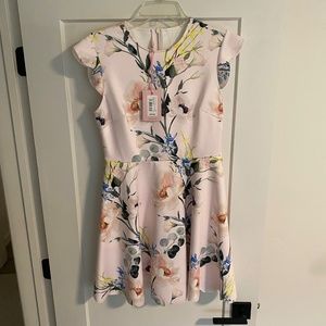 NWT Ted Baker Nude Pink Floral Scallop Skater Dress
